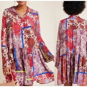 Anthropologie Dhruv Kapoor Arabella Patchwork Tunic Dress 2X Red Purple
